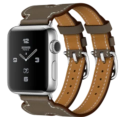 Apple Watch Series 2 Hermes 38mm SS Etoupe Swift Leather Double Buckle Cuff watch