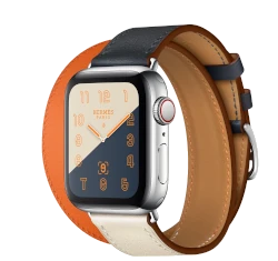 Apple Watch Series 4 Hermes 40mm SS Indigo Craie Orange Leather Double Tour GPS Cellular