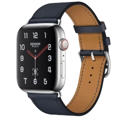 Apple Watch Series 4 Hermes 44mm SS Bleu Indigo Swift Leather Single Tour GPS Cellular watch