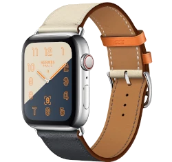 Apple Watch Series 4 Hermes 44mm SS Indigo Craie Orange Leather Single Tour GPS Cellular watch